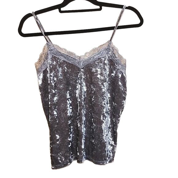 Hippie Rose Size Small S New NWT Velvet Silver Shiny Tank Top Lace Metallic - Picture 1 of 13